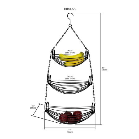 Hds Trading 3 Tier Wire Hanging Oval Fruit Basket, Black ZOR95930
